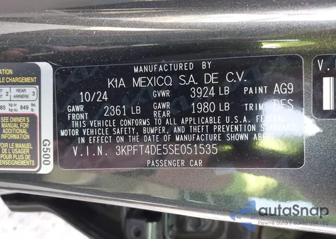 2025 Kia K4 Lxs from USA, damaged, VIN 3KPFT4DE5SE051535